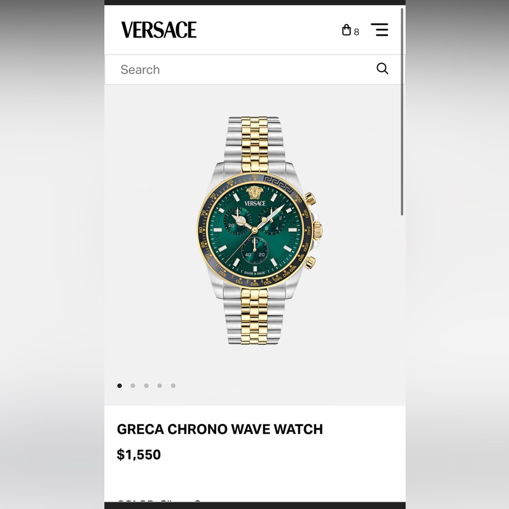 Versace Green Dial Watch with Silver and Gold Bracelet